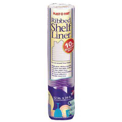 Plast-O-Mat 12 In. x 10 Ft. White Ribbed Non-Adhesive Shelf Liner