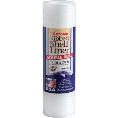 Plast-O-Mat 12 In. x 20 Ft. White Ribbed Non-Adhesive Shelf Liner (Double Roll)